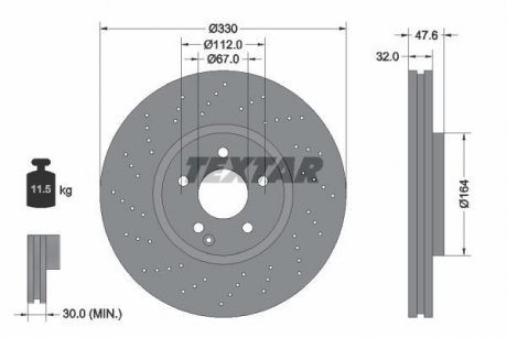 Диск тормозной MERCEDES E(W211)/S(W220) "F D=330mm "02-09 - замена на T92124105 Mercedes W220, W211, S211 TEXTAR 92124100