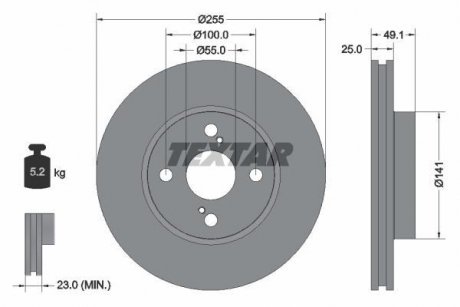 Диск тормозной TOYOTA Corolla/Prius "F D=255mm "97-13 Toyota Prius TEXTAR 92125903