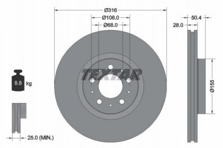 Диск гальмівний Volvo XC90, S60 TEXTAR 92126603