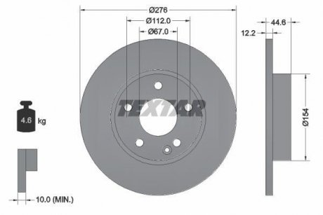 Диск тормозной MERCEDES A(W169) "F D=276mm "04-"12 Mercedes W169 TEXTAR 92131803