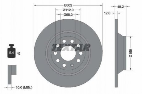 Диск гальмівний (задній) Audi A6 04-11 (302x12) PRO Audi A6 TEXTAR 92132503