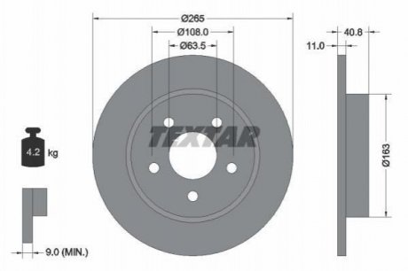 Диск гальмівний (задній) Ford Focus/C-Max 04- (265x11) PRO Ford C-Max, Focus TEXTAR 92133703