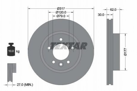 Купить Диск тормозной Land Rover Discovery, Range Rover TEXTAR 92134505 (фото1) подбор по VIN коду, цена 2904 грн.