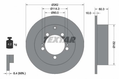 Диск тормозной CHRYSLER/MITSUBISHI Sebring/Lancer/Outlander "R D=262mm "95-13 Mitsubishi Outlander, Lancer TEXTAR 92136103