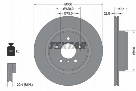 Диск гальмівний (задній) BMW 3 (E90/E91/E92) 2.5-3.0/2.0d 04-11 (336x22) PRO+ BMW E91, E90, E93, E92, X1 TEXTAR 92137905