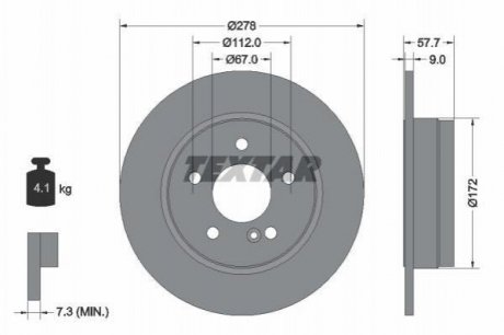 Диск гальмівний (задній) MB C-class (W204/S204/C204) 07- (278x9) PRO Mercedes W204, S204, C204 TEXTAR 92163103