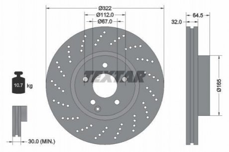 Купити Диск гальмівний Mercedes W204, W212, S204, S212, C204, C124, C207, C238, A124, A207, A238 TEXTAR 92163403 (фото1) підбір по VIN коду, ціна 2723 грн.