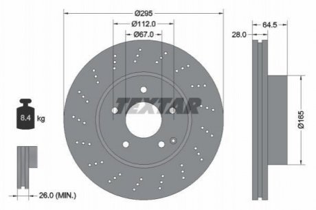 Купити Диск гальмівний Mercedes S204, W204, C204 TEXTAR 92165003 (фото1) підбір по VIN коду, ціна 2688 грн.