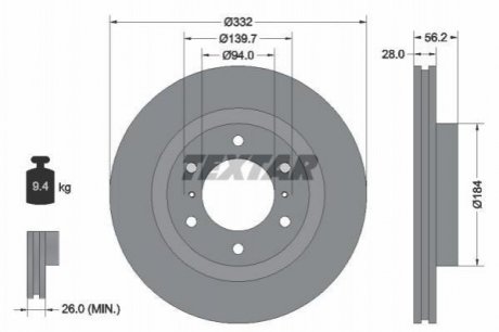 Купить Диск тормозной Mitsubishi Pajero TEXTAR 92167203 (фото1) подбор по VIN коду, цена 2899 грн.