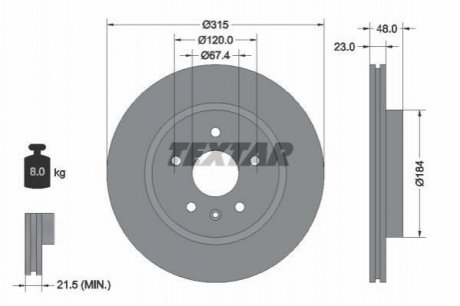 Диск гальмівний (задній) Opel Insignia A 08- (315x23) PRO SAAB 9-5, Opel Insignia TEXTAR 92187303