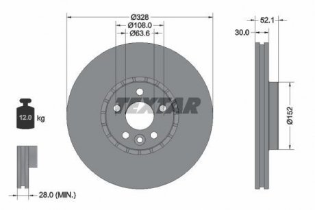 Тормозной диск (передний) Volvo XC60 08- (328x30) PRO+ Volvo XC60 TEXTAR 92196305