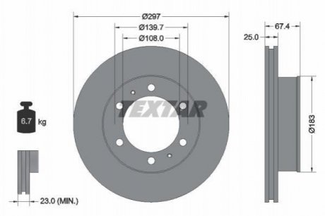 Диск гальмівний (передній) Toyota Hilux VII 05-15 (297x25) TEXTAR 92222600