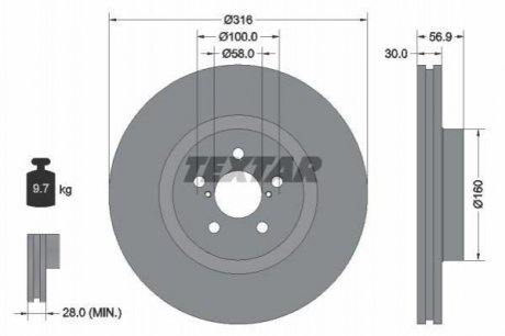 Купить Диск тормозной Subaru Legacy, Outback, Forester TEXTAR 92236503 (фото1) подбор по VIN коду, цена 3359 грн.