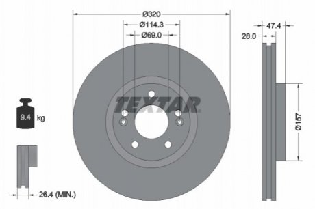 Диск гальмівний (передній) Hyundai i40/ix35 11-/Kia Ceed 12- (320x28) PRO+ Hyundai I40, KIA Optima, Hyundai Tucson TEXTAR 92237805