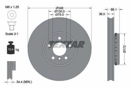 Диск гальмівний (передній) BMW 5 (F10/F11)/6 (F12/F13)/7 (F01-F04) 09- (348x36) (L) PRO+ BMW F13, F01, F04, F12, F10, F07, F11, F06 TEXTAR 92253725