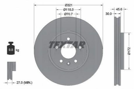 Диск гальмівний Opel Astra, Zafira, Chevrolet Malibu TEXTAR 92256803