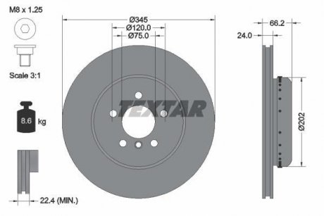 Диск тормозной (задний) BMW 3 (F30/F80/F34)/4 (F36/F33/F83) 11-(345x24) PRO+ TEXTAR 92265625