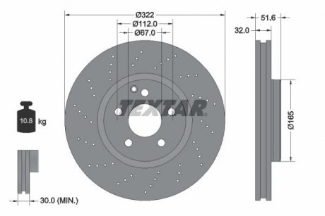 Диск тормозной (передний) MB CLS (C218) 11- (322x32) PRO+ Mercedes CLS-Class, W205, S205 TEXTAR 92277705