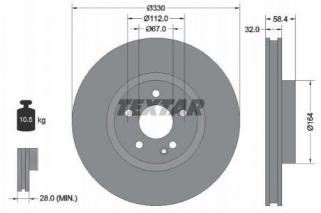 Купить Диск тормозной Mercedes V-Class, Vito TEXTAR 92279403 (фото1) подбор по VIN коду, цена 3103 грн.