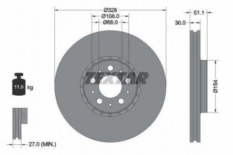 Купити Диск гальмівний (передній) Volvo XC90 02-15 (328x30) PRO+ Volvo XC90 TEXTAR 92284105 (фото1) підбір по VIN коду, ціна 3586 грн.