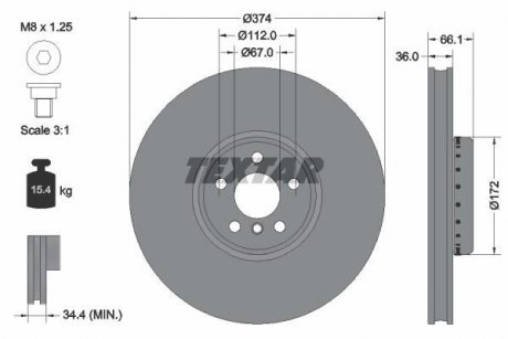 Тормозной диск (передний) BMW 3 (G20)/ 5 (G30/G31)/7 (G11,G12)/ X5 (G05)/ X6 (G06) (L) (374x36) PRO+ TEXTAR 92290325