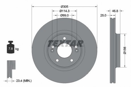 Тормозной диск (передний) Hyundai Tucson/ I30/ Kia Ceed/Sportage 15- (305x25) PRO+ Hyundai Tucson TEXTAR 92292205
