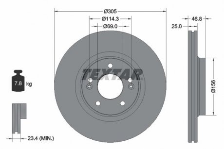 Диск гальмівний (передній) Hyundai Tucson/ I30/ Kia Ceed/Sportage 15- (305x25) PRO+ Hyundai Tucson, KIA Seltos TEXTAR 92292205