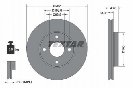 Купити Диск гальмівний (передній) Ford Fiesta VII 17- (262х21) PRO Ford Fiesta TEXTAR 92292703 (фото1) підбір по VIN коду, ціна 2396 грн.