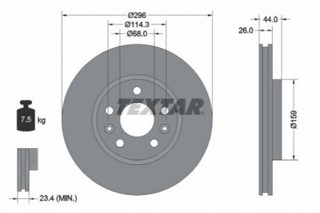 Диск гальмівний (передній) Renault Kangoo III 21-/Megane IV 15-/Nissan Qashqai 21- (296x26) PRO Renault Megane TEXTAR 92300703