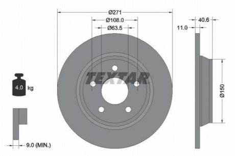 Купити Диск гальмівний (задній) Ford Focus 18- (271x11) PRO Ford Focus TEXTAR 92303503 (фото1) підбір по VIN коду, ціна 1900 грн.