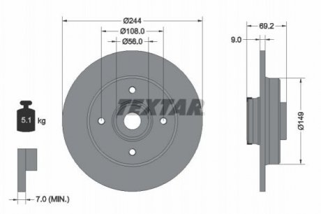 Диск тормозной Citroen C4, C3, Opel Crossland X TEXTAR 92305403