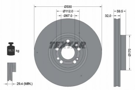 Диск гальмівний (передній) MB GLE (V167) 18- (330x32) PRO+ TEXTAR 92307105