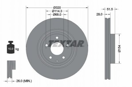 Диск гальмівний (передній) Mazda 6/CX-5/CX-9 17- (320x28) PRO Mazda CX-5, 6 TEXTAR 92315203