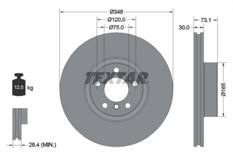 Тормозной диск (передний) BMW X4 (F26) 3.0 15-18 (348x30) (L) N55 B30 PRO+ TEXTAR 92320405