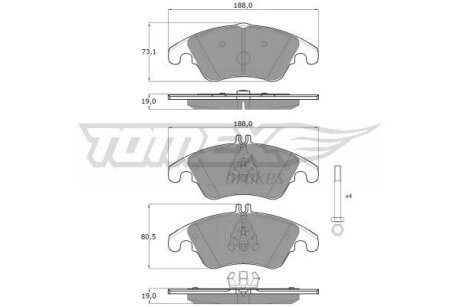 Купити Колодки тормозные передние TOMEX Brakes tx 16-31 (фото1) підбір по VIN коду, ціна 1296 грн.