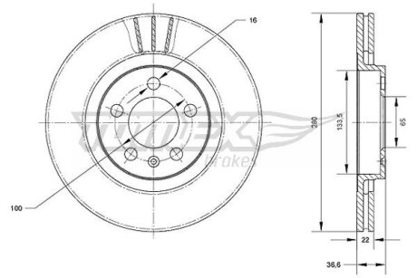 Купити Диск тормозной передний TOMEX Brakes tx 70-09 (фото1) підбір по VIN коду, ціна 1253 грн.