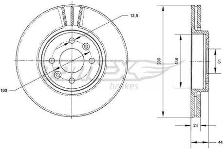 Купить Диск тормозной передний TOMEX Brakes tx 70-22 (фото1) подбор по VIN коду, цена 1422 грн.