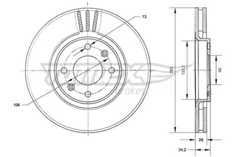 Диск тормозной передний TOMEX Brakes tx 70-24