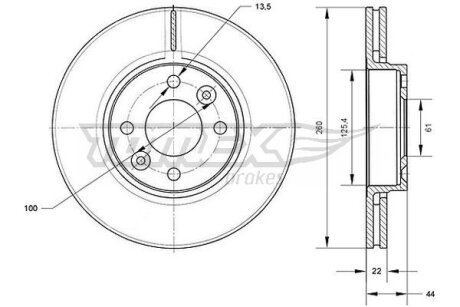 Диск тормозной передний TOMEX Brakes tx 70-34