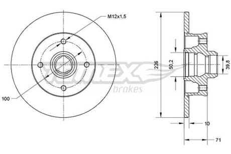 Диск тормозной задний Volkswagen Golf, Jetta, Passat, Scirocco, Corrado, Vento, Seat Toledo, Ibiza, Cordoba, Volkswagen Polo TOMEX Brakes tx 70-71