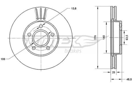 Купити Диск тормозной передний Volvo C30, C70, S40, V50, Ford C-Max, Focus TOMEX Brakes tx 71-11 (фото1) підбір по VIN коду, ціна 1285 грн.