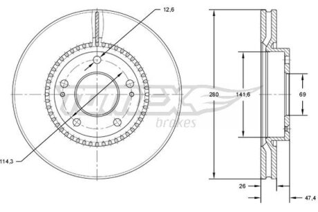 Диск тормозной передний TOMEX Brakes tx 71-35