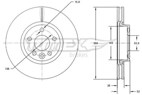 Купити Диск тормозной передний Land Rover Freelander, Ford Galaxy, S-Max, Volvo V60, V70, S80, XC70, S60, Land Rover Range Rover, Discovery TOMEX Brakes tx 71-56 (фото1) підбір по VIN коду, ціна 1640 грн.