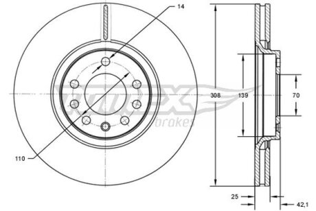 Диск тормозной передний TOMEX Brakes tx 72-03