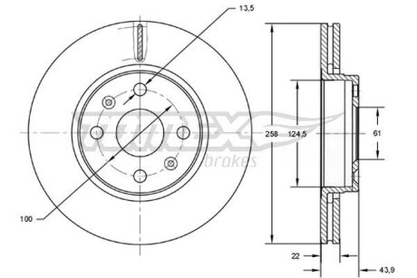 Диск тормозной передний TOMEX Brakes tx 72-52