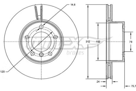 Купить Диск тормозной передний BMW F20, E91, X1, E90, F30, E92, E93, F32, F31, F22, F33 TOMEX Brakes tx 72-78 (фото1) подбор по VIN коду, цена 1571 грн.