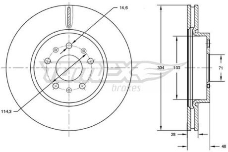 Диск тормозной передний TOMEX Brakes tx 72-93