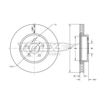 Диск гальмівний передній TOMEX Brakes tx 73-85