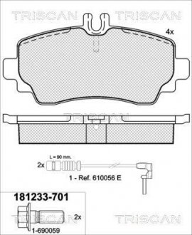 Купить Колодки тормозные дисковые Mercedes W168 TRISCAN 8110 23022 (фото1) подбор по VIN коду, цена 790 грн.