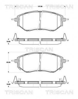 Купити Колодки гальмівні передні Subaru Outback, Legacy, Tribeca, Forester TRISCAN 811068182 (фото1) підбір по VIN коду, ціна 1698 грн.